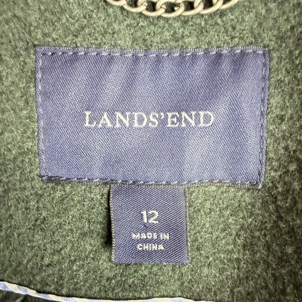 Lands End Womens 12 Peacoat Jacket Hunter Green Wool Cashmere Blend Preppy